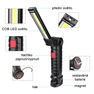 Multifunkční dobíjecí přenosná pracovní COB LED lampa s magnetem