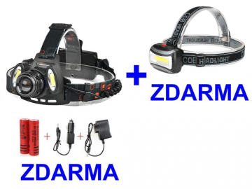 Čelovka Headlamp 1 x CREE LED + 2 x COB LED + Příslušenství ZDARMA