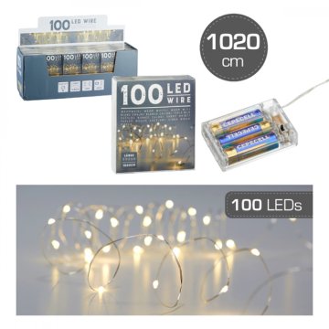 Světelný řetěz micro, 100 LED, 1020cm, 3xAA, teplá bílá