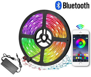 Barevný Bluetooth RGB LED pásek, IP65, 220V, 5m